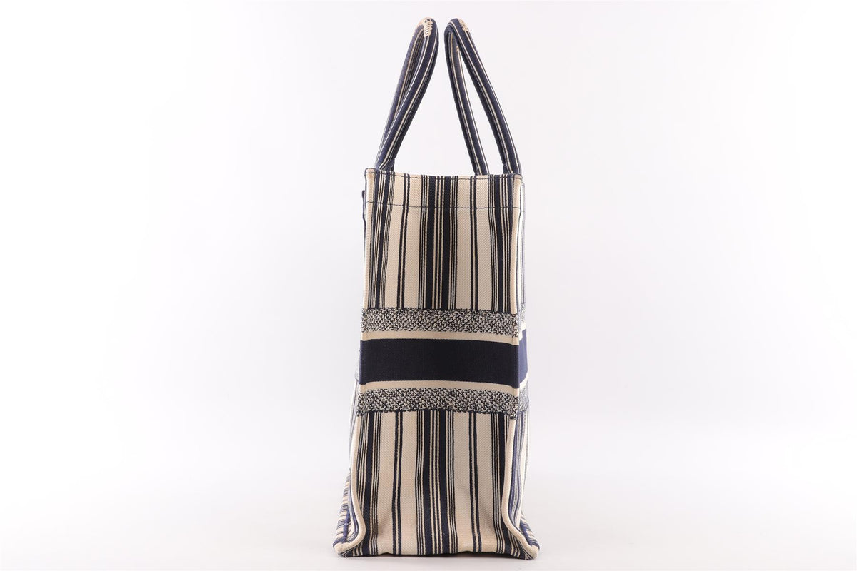 CHRISTIAN DIOR NAVY BOOK LARGE DIORIVIERA CANVAS TOTE BAG