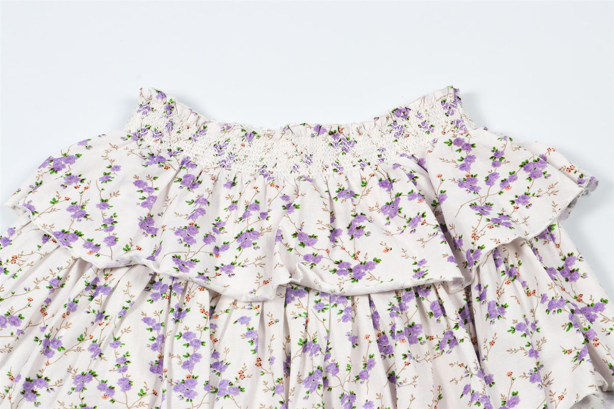 LOVESHACKFANCY PURPLE FLORAL MINI SKIRT XX-SMALL