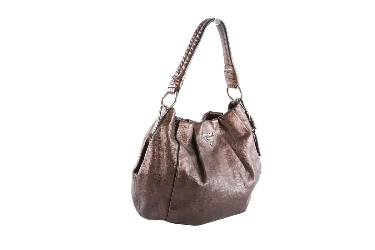 PRADA METALLIC GLACE MORDORE LEATHER SHOULDER BAG