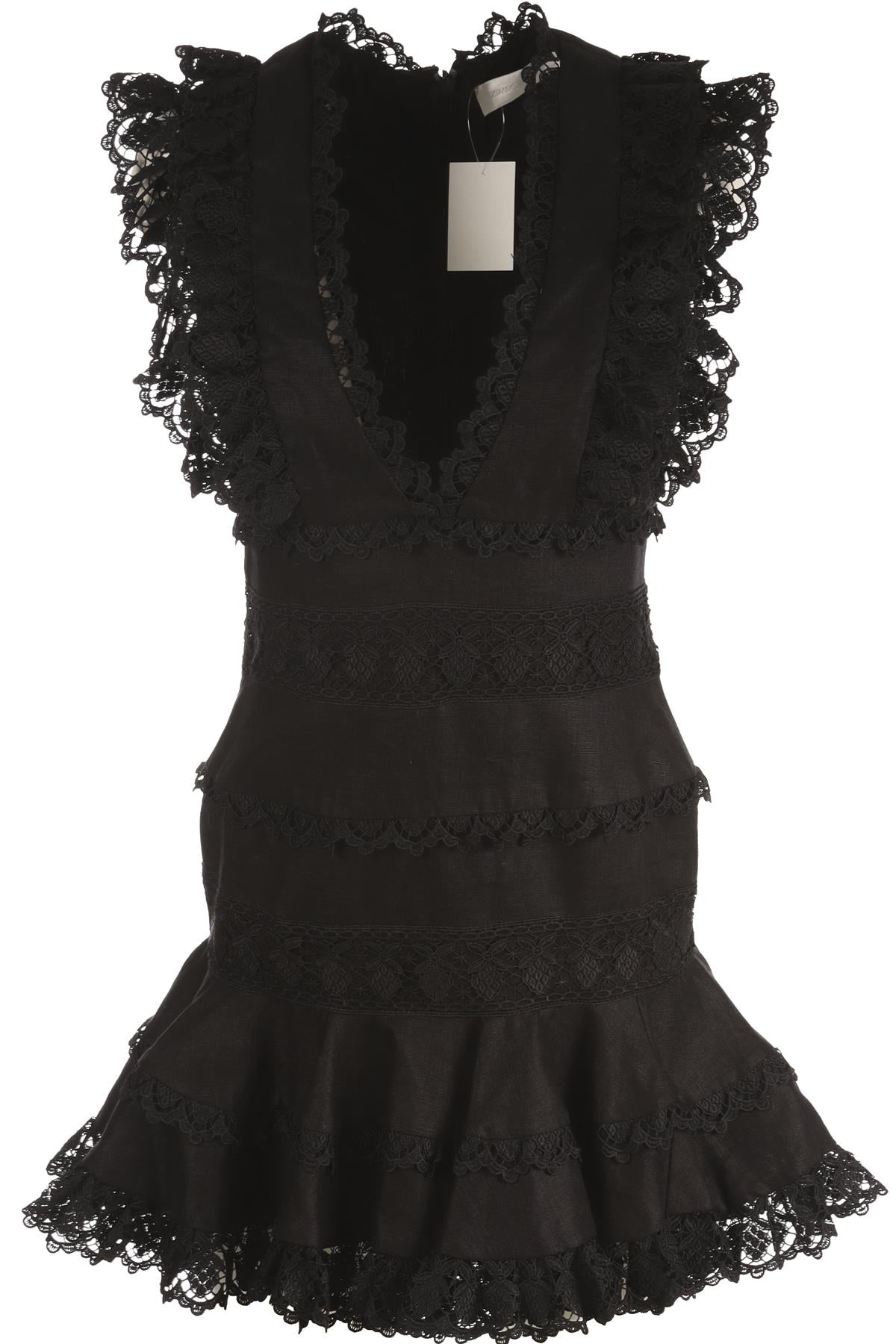 ZIMMERMANN BLACK LINEN MINI DRESS UK 10