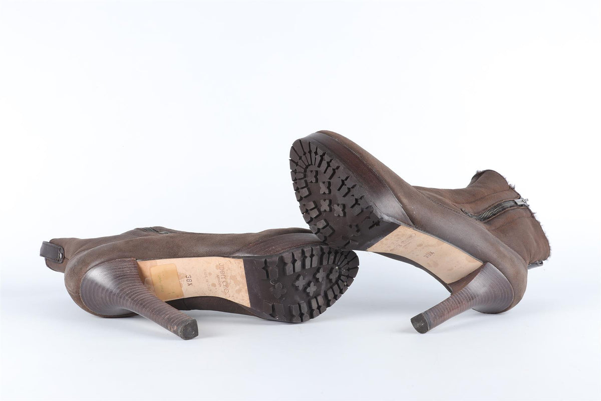 JIMMY CHOO BROWN SHEARLING AND SUEDE ANKLE BOOTS EU 38.5 UK 5.5 US 8.5
