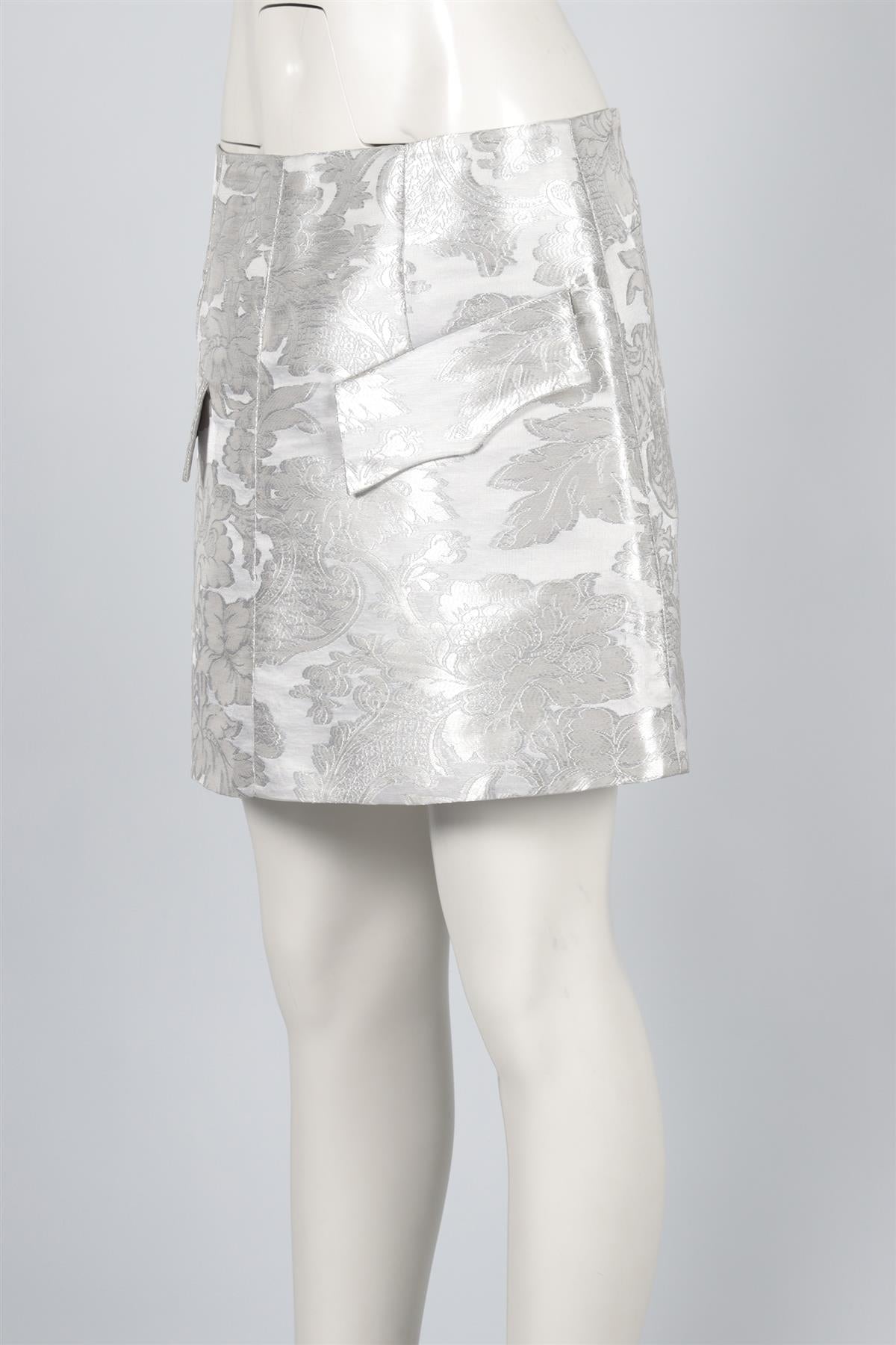 LOUIS VUITTON SILVER 2018 JACQUARD MINI SKIRT FR 40 UK 12