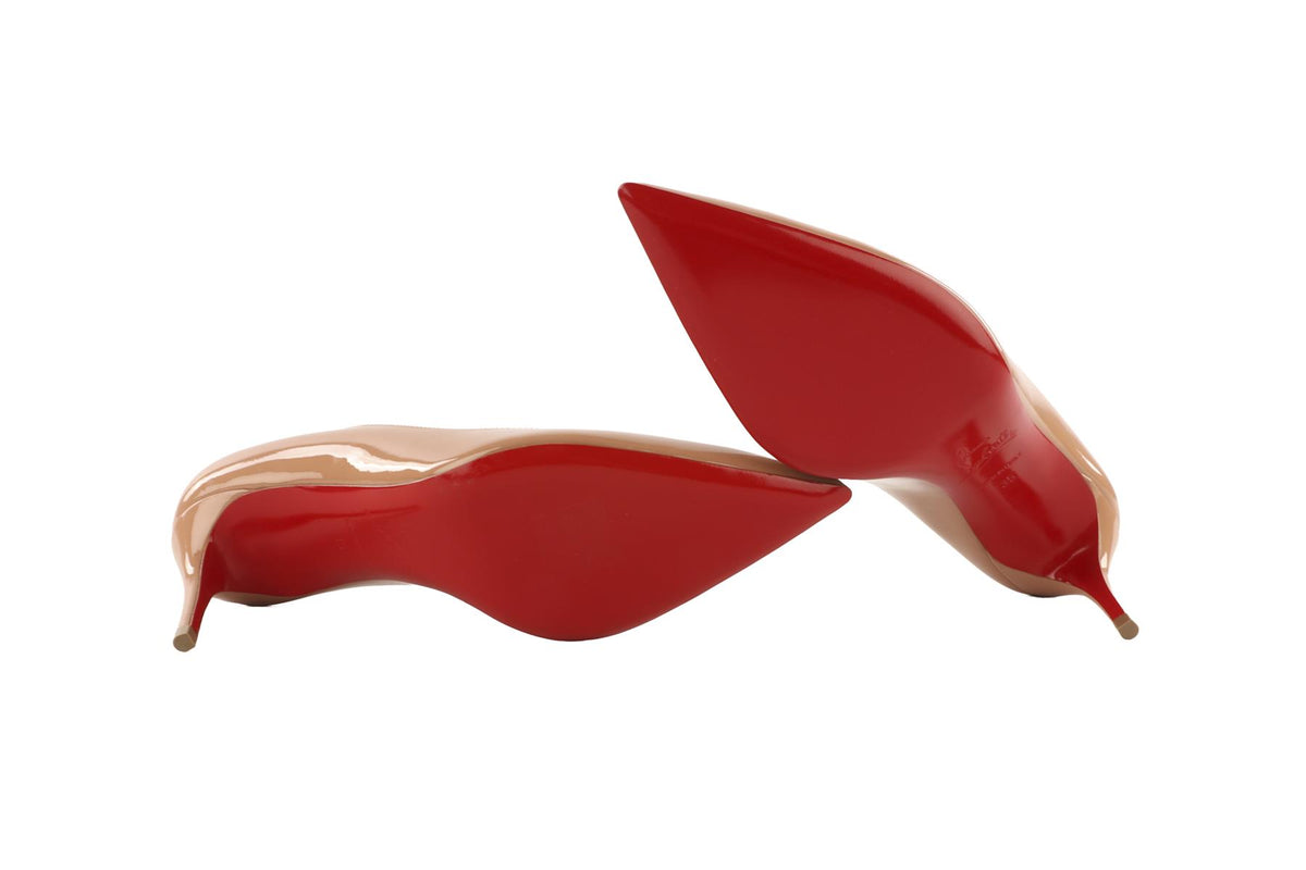 CHRISTIAN LOUBOUTIN TAN PATENT LEATHER PUMPS EU 35 UK 2 US 5
