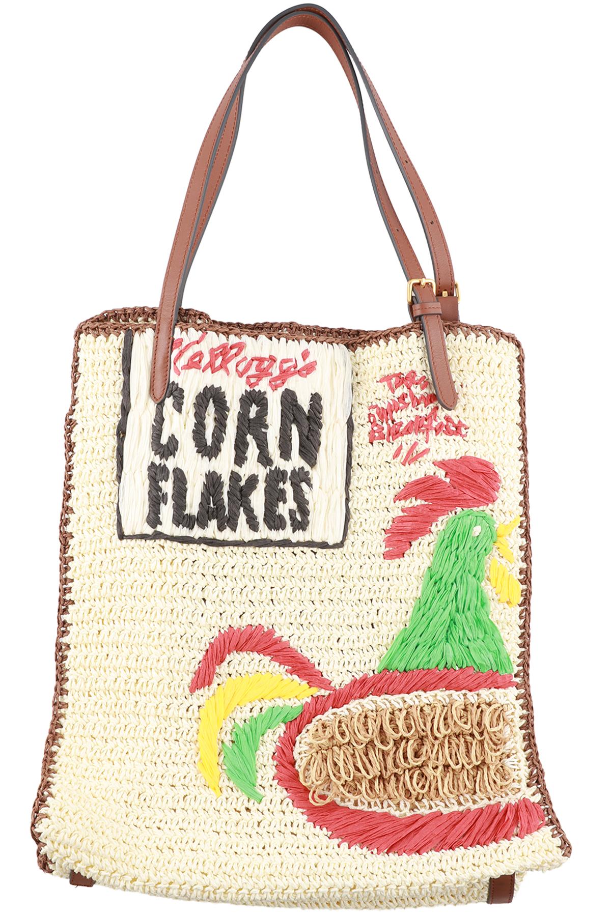 ANYA HINDMARCH CREAM CORN FLAKES RAFFIA TOTE BAG