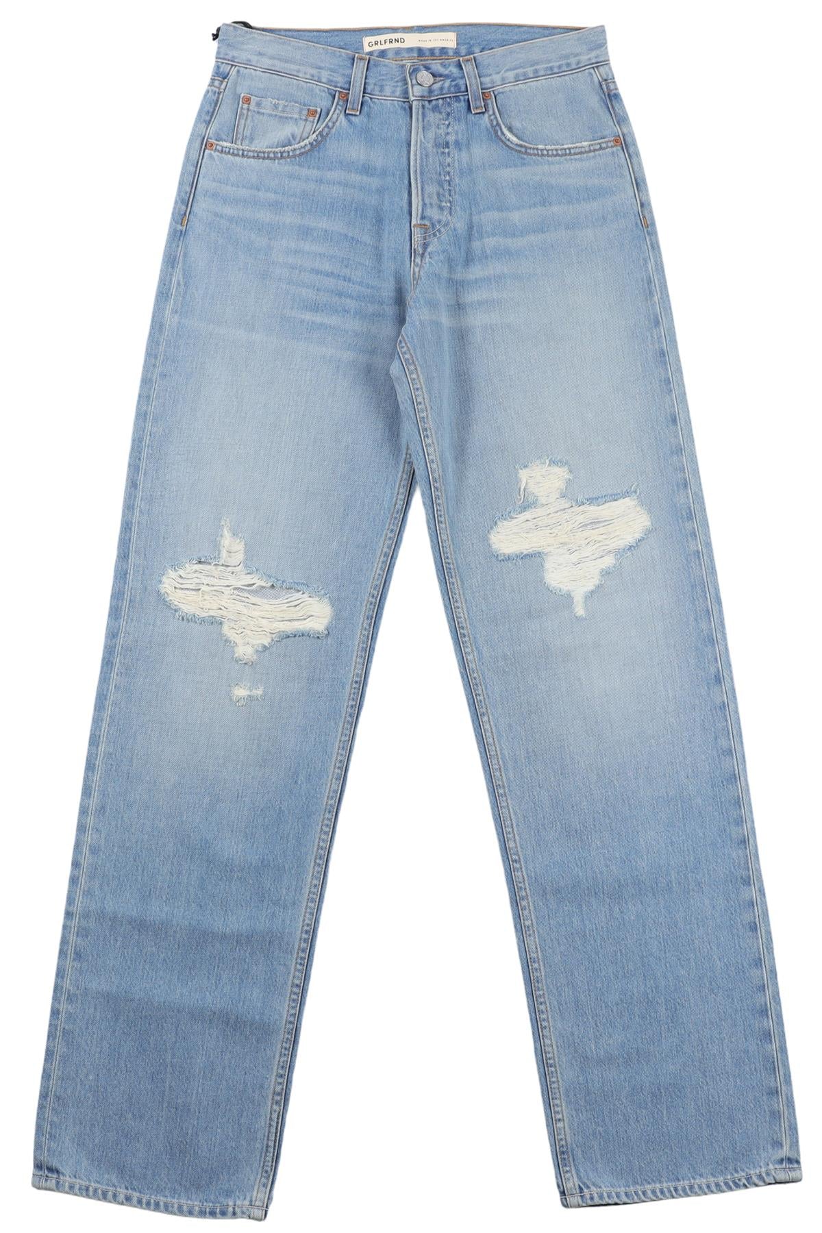 GRLFRND BLUE HIGH RISE STRAIGHT LEG JEANS W24 UK 6