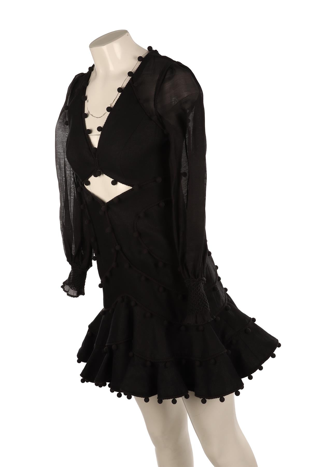 ZIMMERMANN BLACK LINEN MINI DRESS UK 8
