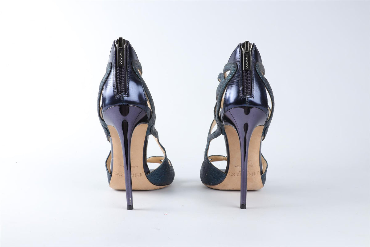 JIMMY CHOO BLUE GLITTER SANDALS EU 36.5 UK 3.5 US 6.5