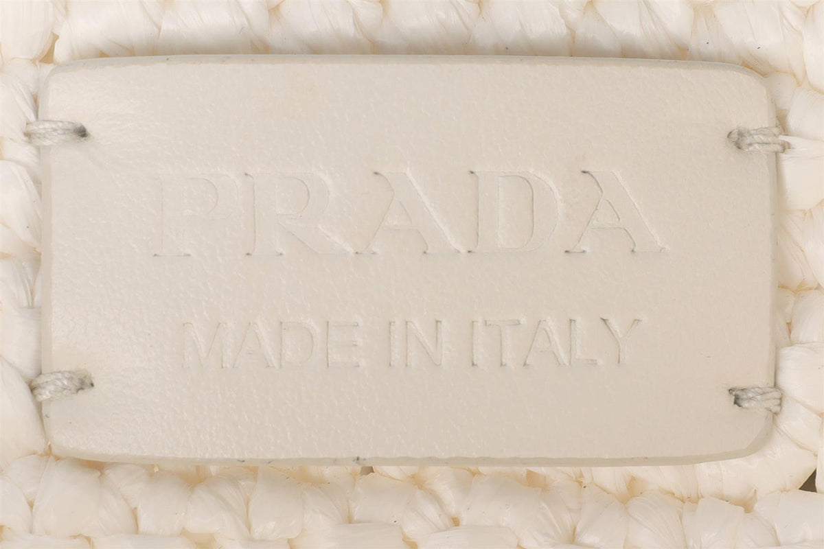 PRADA WHITE RAFFIA TOTE BAG