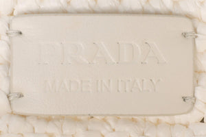 PRADA WHITE RAFFIA TOTE BAG