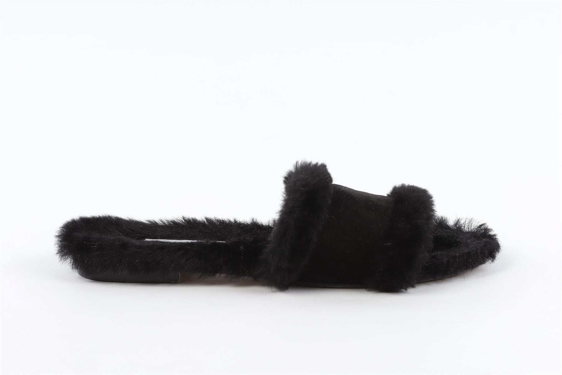MANOLO BLAHNIK BLACK SHEARLING SLIDES EU 38 UK 5 US 8