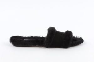 MANOLO BLAHNIK BLACK SHEARLING SLIDES EU 38 UK 5 US 8