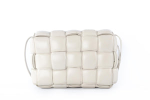 BOTTEGA VENETA ECRU CASSETTE INTRECCIATO LEATHER SHOULDER BAG