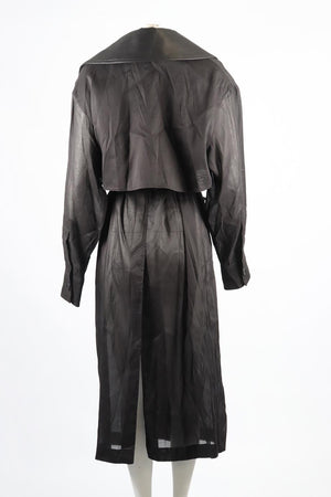 NANUSHKA BELTED LEATHER AND COTTON BLEND TRENCH COAT SMALL
