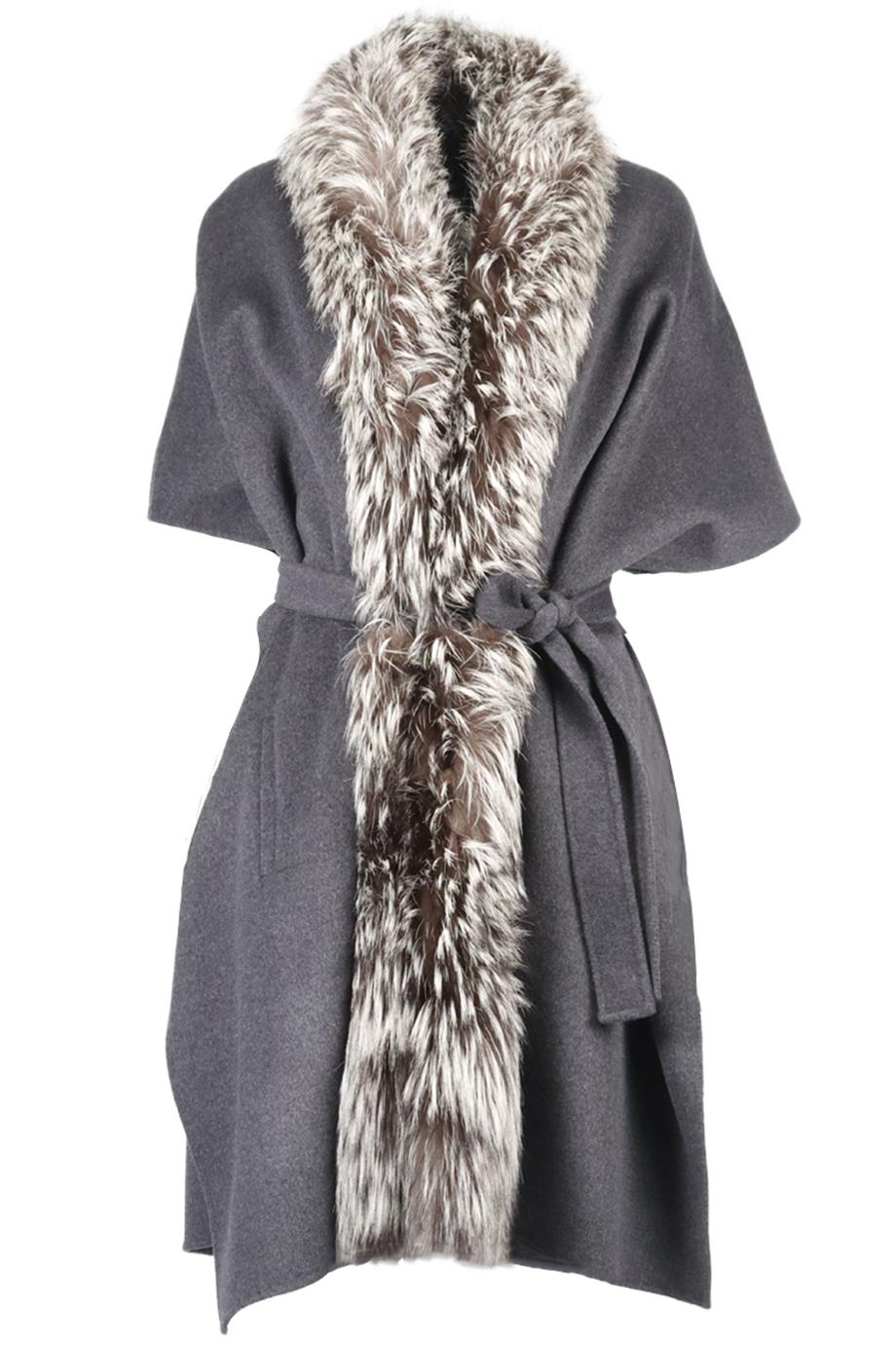 HOCKLEY BELTED FOX FUR AND CASHMERE PONCHO FR 38 UK 10