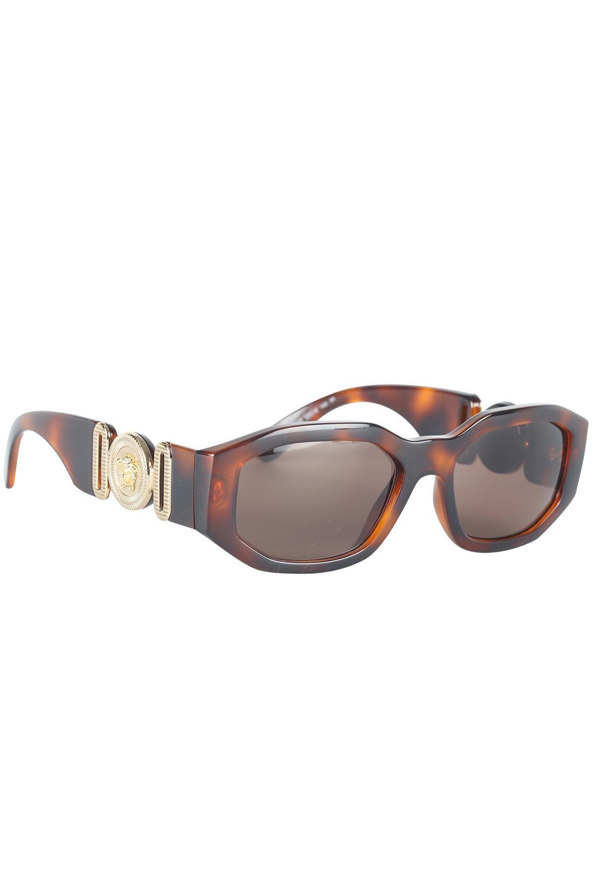 VERSACE BROWN HEXAGON FRAME ACETATE SUNGLASSES