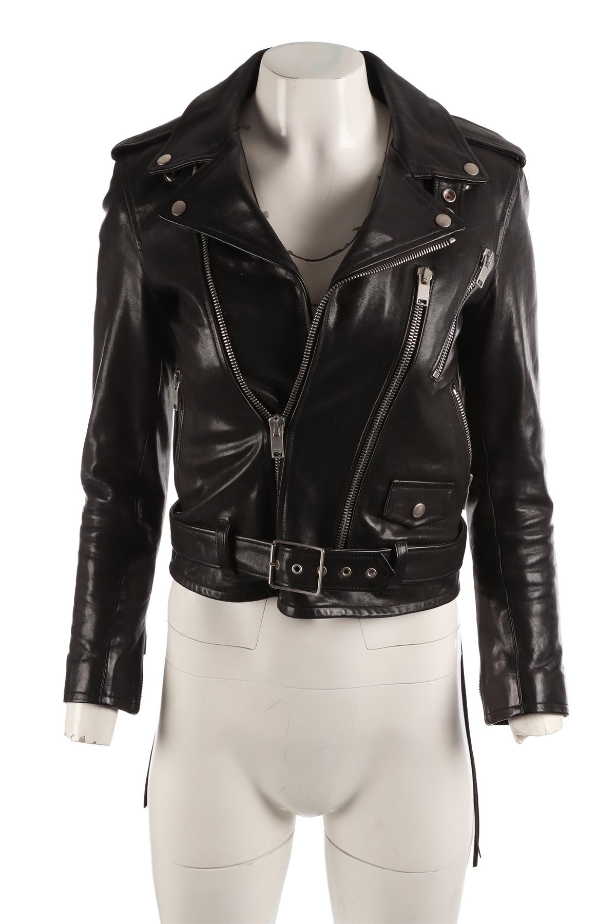 SAINT LAURENT BLACK LEATHER BIKER JACKET FR 38 UK 10