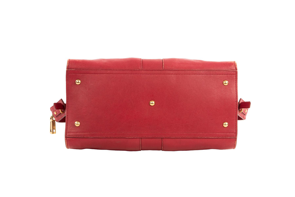 YVES SAINT LAURENT RED CABAS CHYC LEATHER TOTE BAG