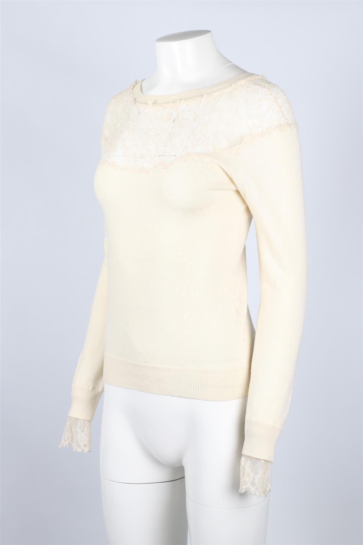 ERMANNO SCERVINO CREAM LACE AND KNIT SWEATER IT 38 UK 6