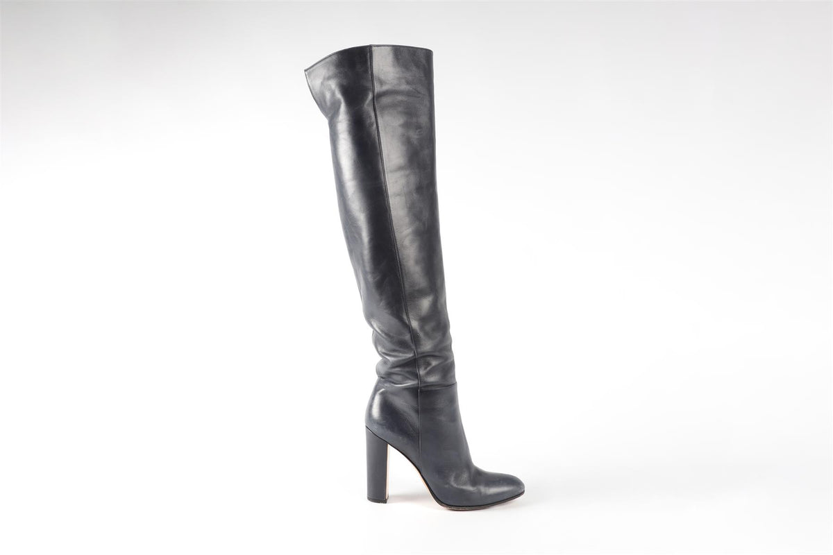 GIANVITO ROSSI BLUE LEATHER OVER THE KNEE BOOTS EU 38 UK 5 US 8