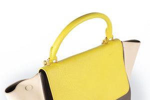 CELINE YELLOW TRAPEZE SMALL LEATHER TOTE BAG