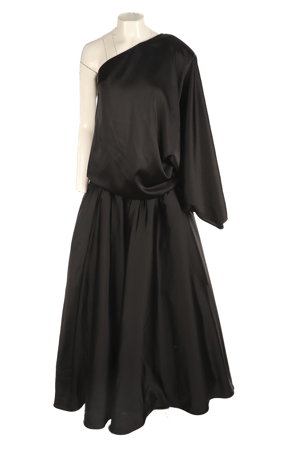 THE NEW ARRIVALS + ILKYAZ OZEL BLACK SATIN MAXI DRESS SMALL