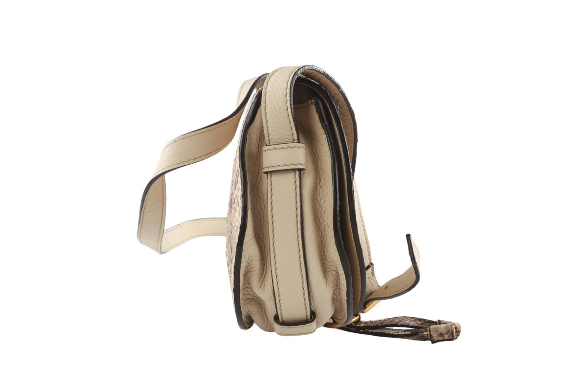 CHLOÉ BEIGE MARCIE SMALL PYTHON SHOULDER BAG