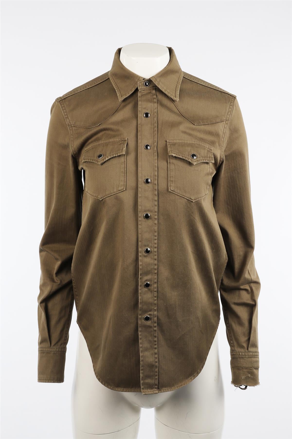 SAINT LAURENT GREEN COTTON SHIRT SMALL