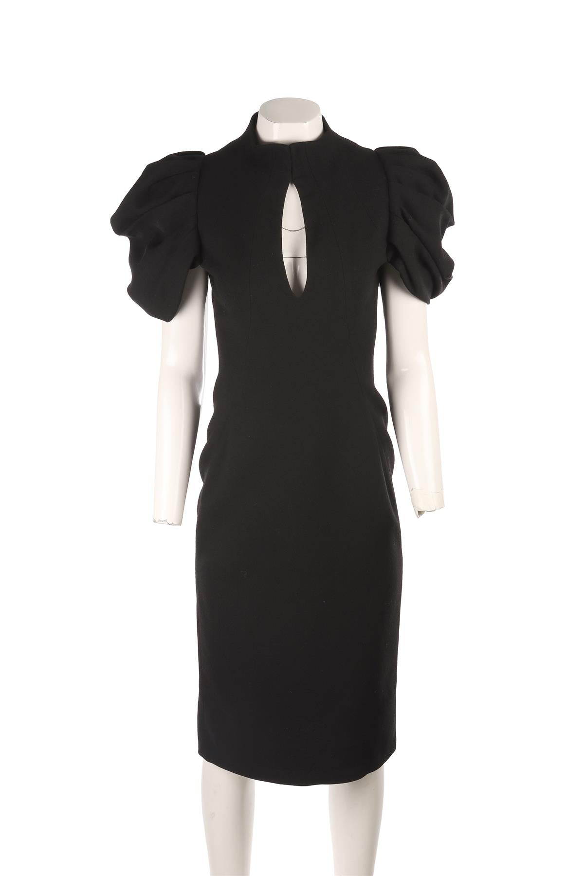 ALEXANDER MCQUEEN BLACK 2009 WOOL MIDI DRESS IT 42 UK 10