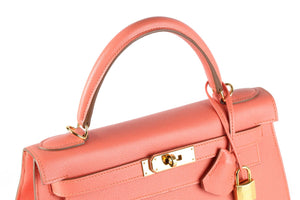 HERMÈS PINK 2014 KELLY SELLIER 28 CM EPSOM LEATHER BAG IN FLAMINGO