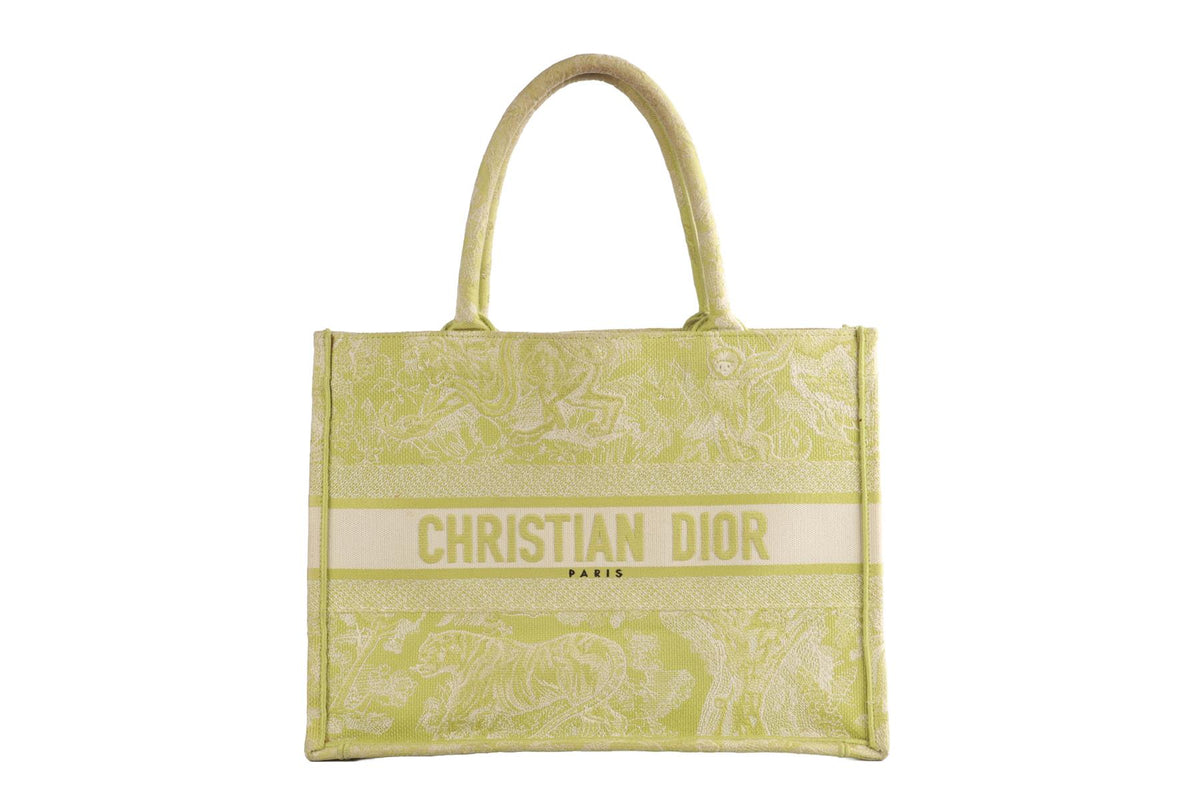 CHRISTIAN DIOR GREEN BOOK MEDIUM TOILE DE JOUY CANVAS TOTE BAG