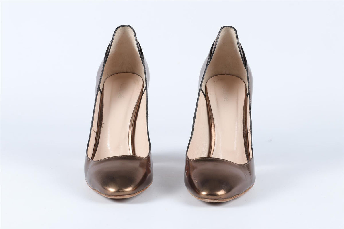 CHLOÉ BRONZE LEATHER PUMPS EU 37.5 UK 4.5 US 7.5
