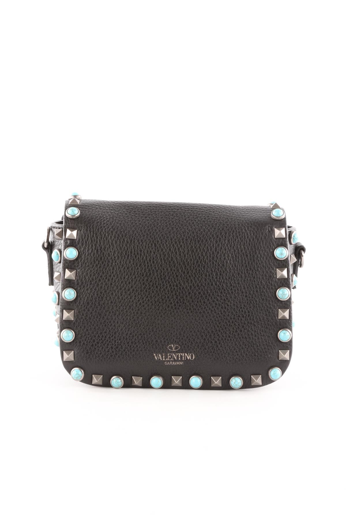 VALENTINO GARAVANI BLACK ROCKSTUD LEATHER CROSSBODY BAG