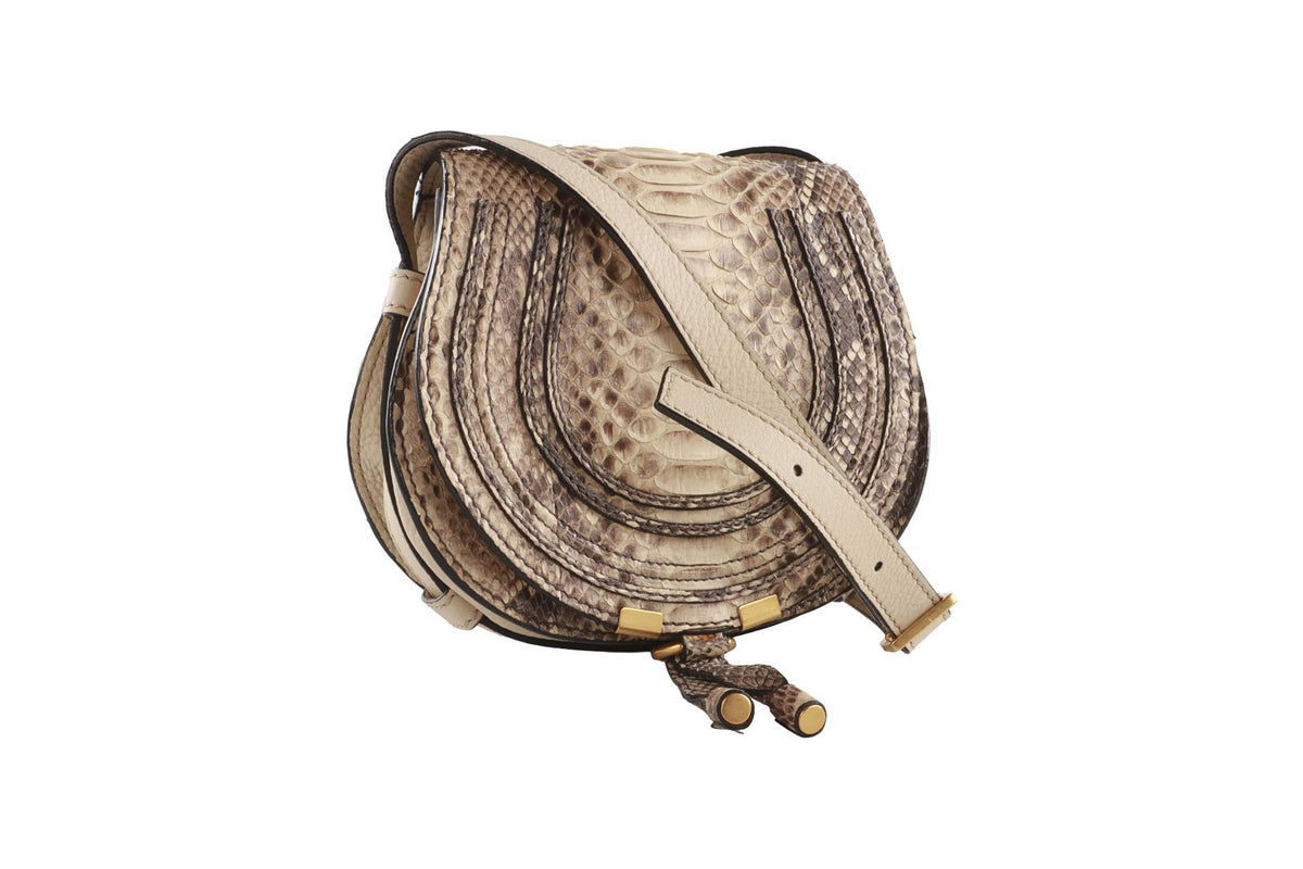 CHLOÉ BEIGE MARCIE SMALL PYTHON SHOULDER BAG