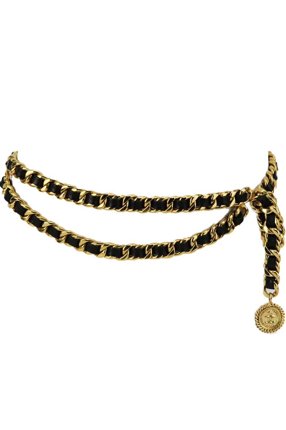 CHANEL VINTAGE LEATHER TRIMMED CHAIN WAIST BELT