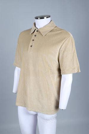 LORO PIANA BEIGE MEN'S VELVET POLO SHIRT MEDIUM