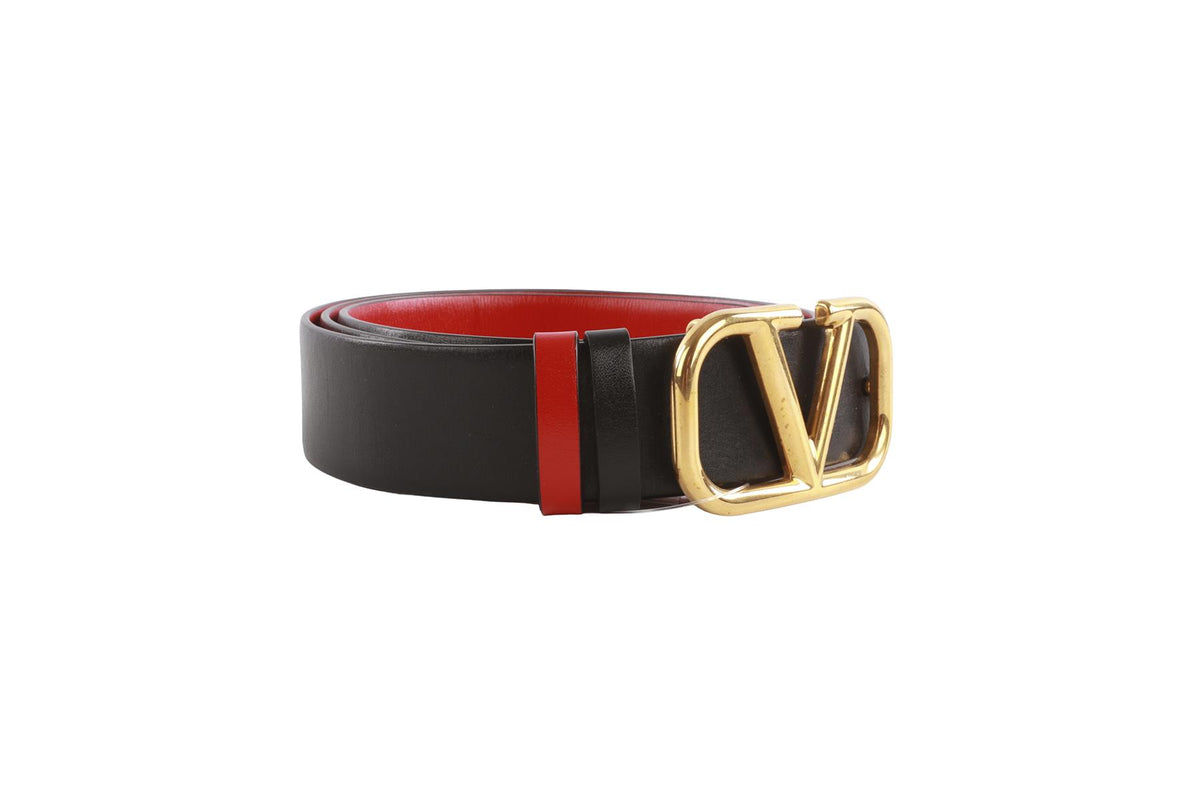 VALENTINO GARAVANI BLACK VLOGO LEATHER WAIST BELT