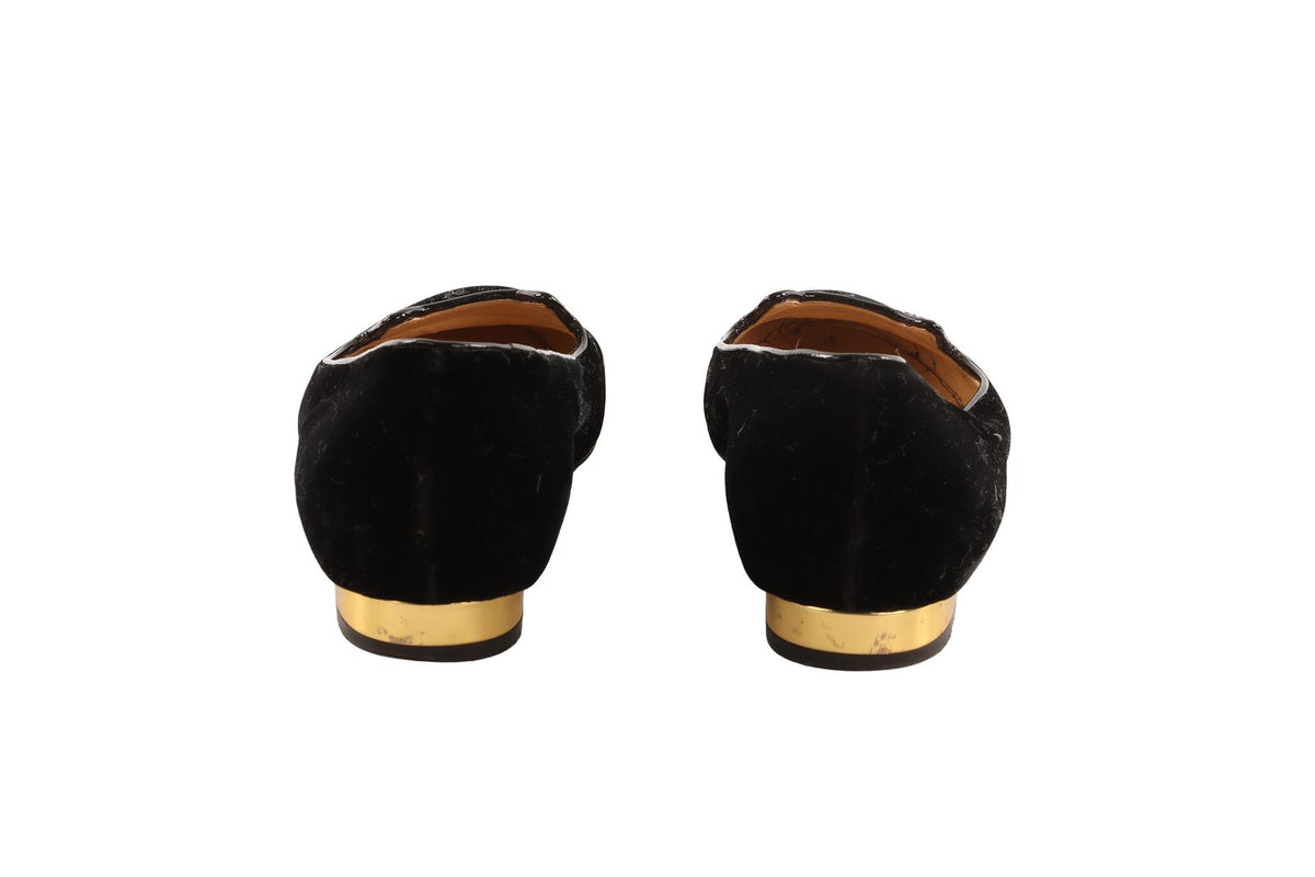 CHARLOTTE OLYMPIA BLACK VELVET BALLET FLATS EU 37.5 UK 4.5
