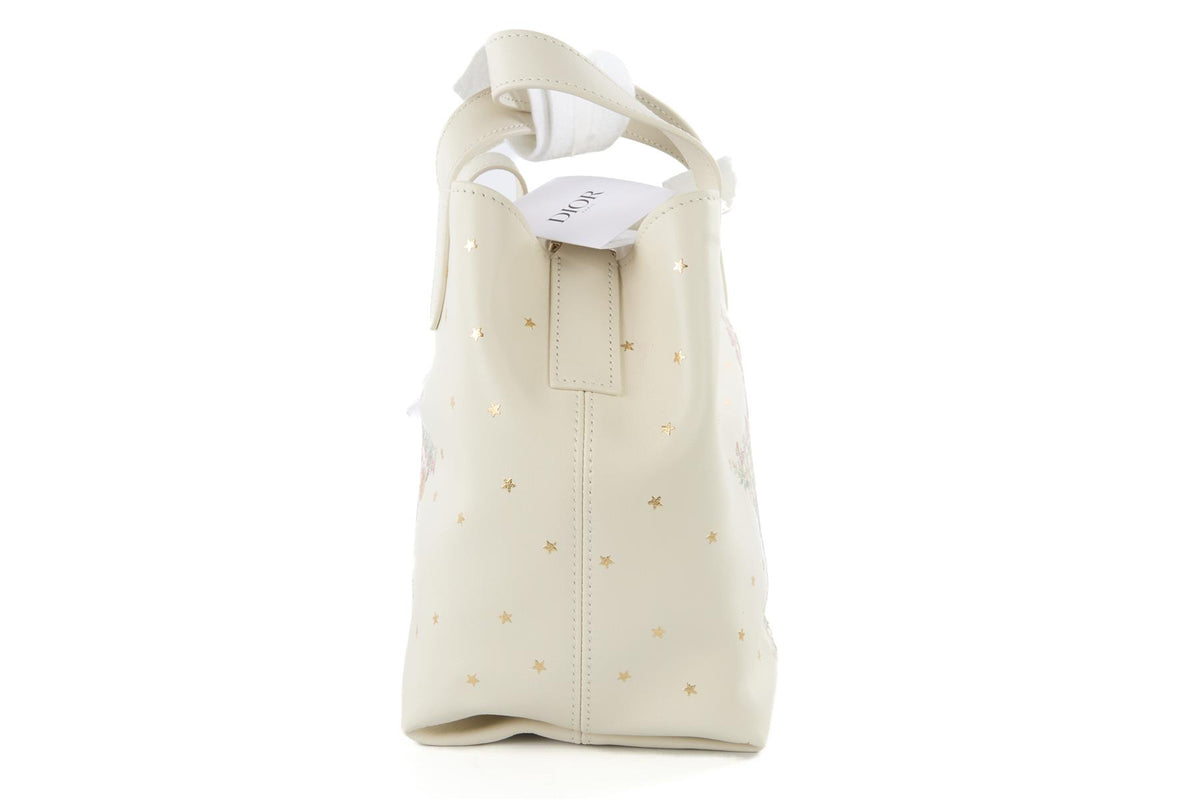 CHRISTIAN DIOR WHITE DIOR LUCKY SMALL TOUJOURS VERTICAL LEATHER TOTE BAG