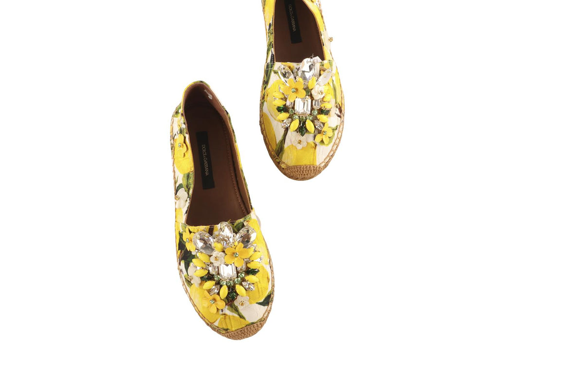 DOLCE & GABBANA YELLOW CRYSTAL AND CANVAS ESPADRILLES EU 36 UK 3 US 6