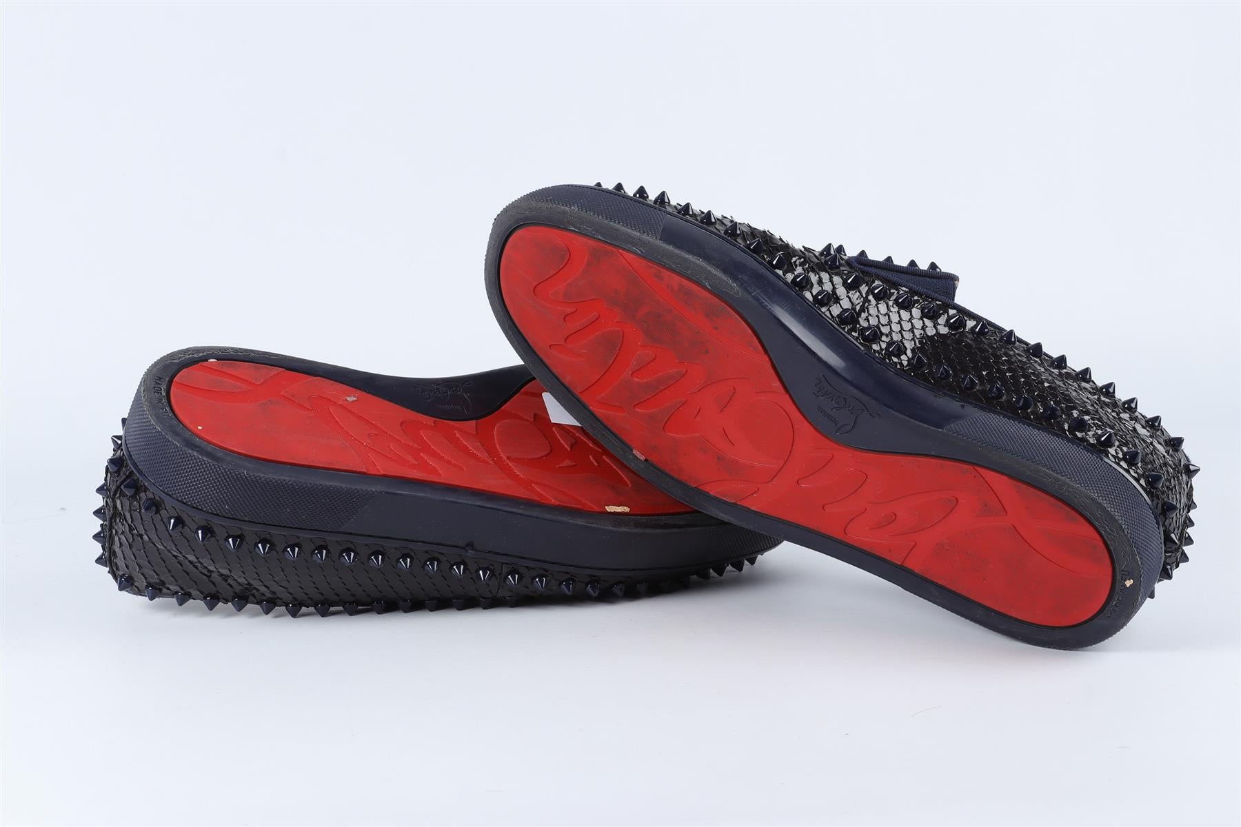 CHRISTIAN LOUBOUTIN NAVY MEN'S SPIKED PYTHON SNEAKERS EU 43 UK 9 US 10