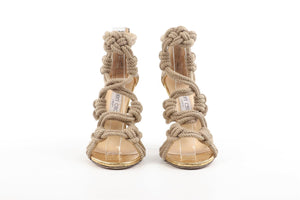 JIMMY CHOO GOLD LEATHER SANDALS EU 38 UK 5 US 8
