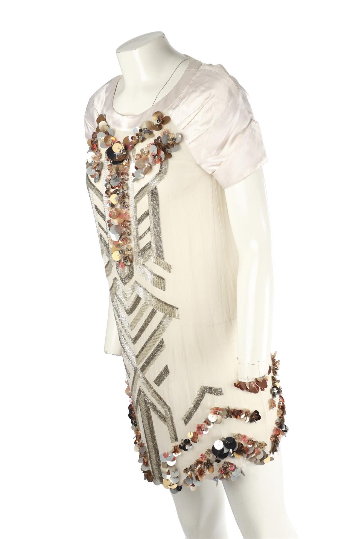 MATTHEW WILLIAMSON CREAM SEQUIN MIDI DRESS UK 8