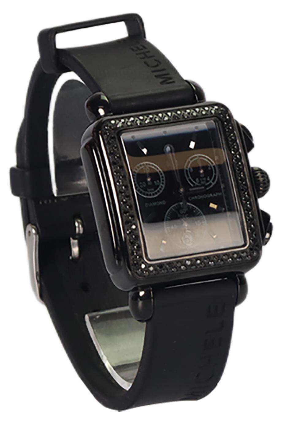 MICHELE DECO NOIR 33 MM STAINLESS STEEL AND RUBBER WRIST WATCH