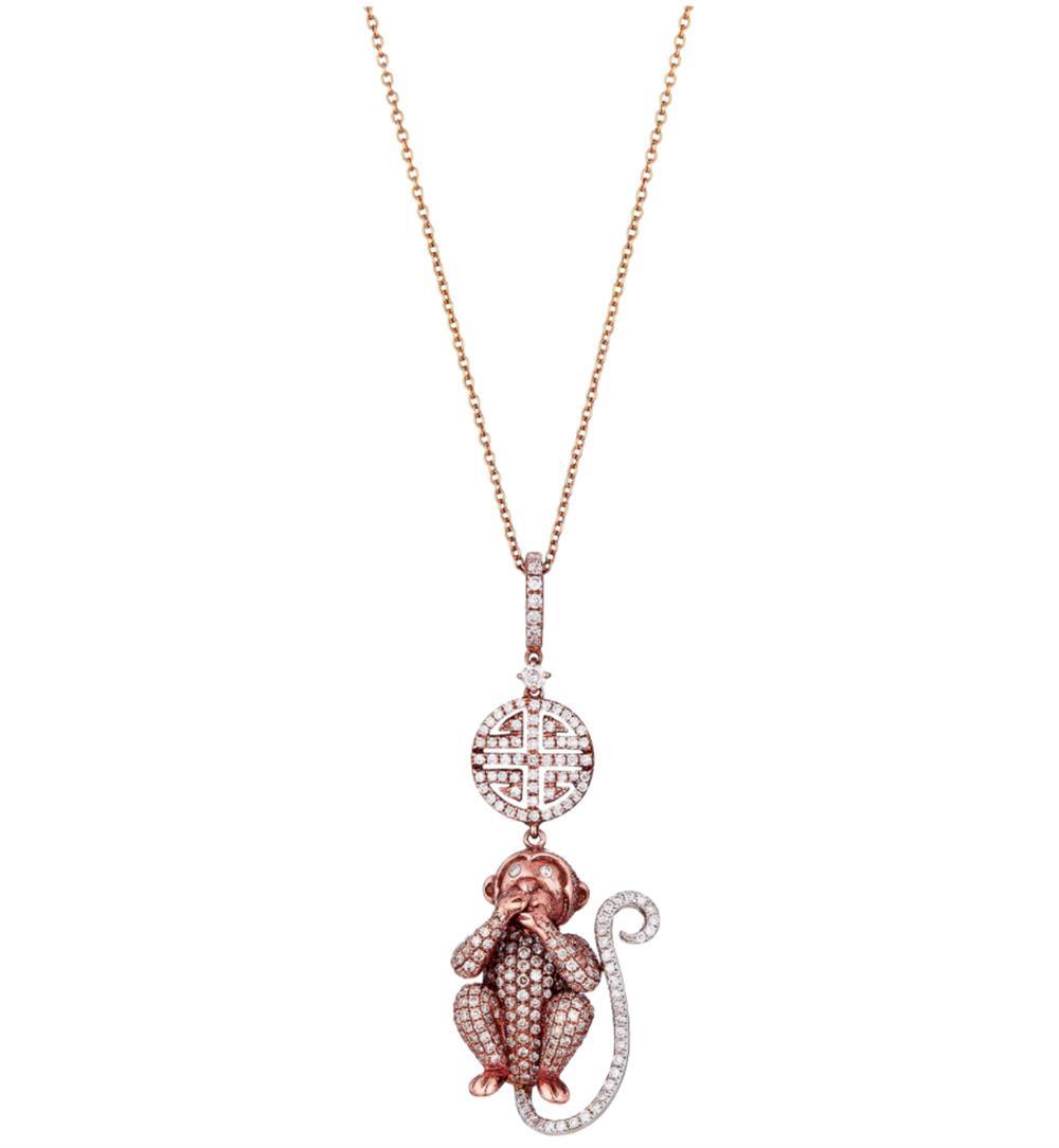 LORRAINE SCHWARTZ SPEAK NO EVIL MONKEY 18K YELLOW GOLD AND DIAMOND PENDANT