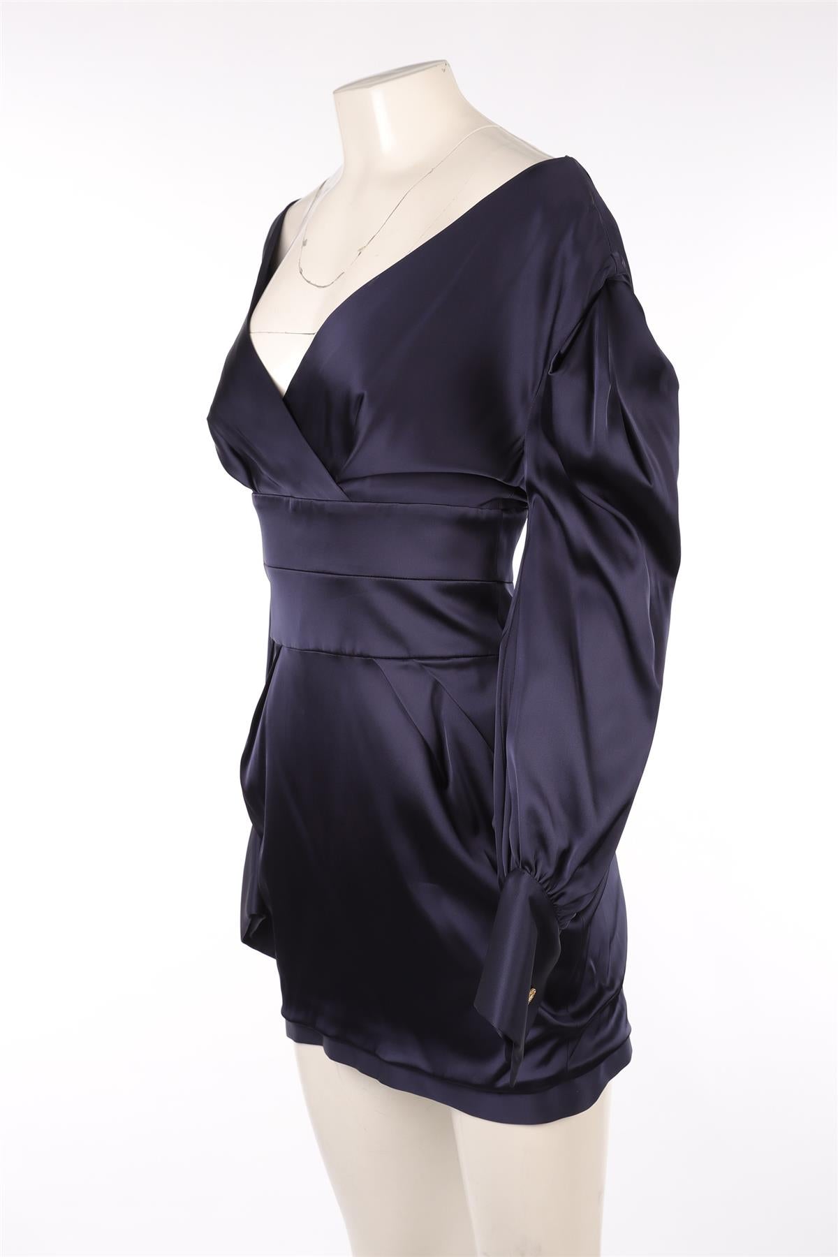 ALEXANDRE VAUTHIER NAVY SATIN MINI DRESS FR 42 UK 14