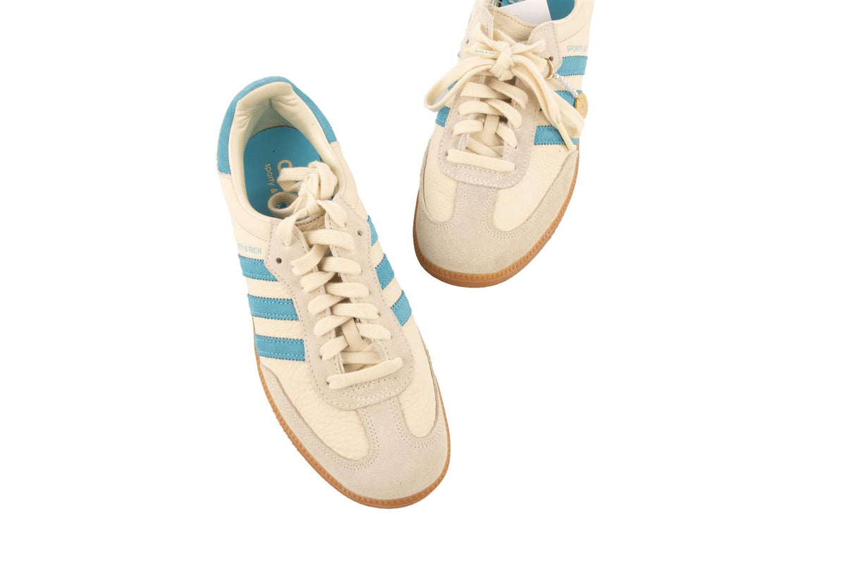 ADIDAS + SPORTY & RICH BEIGE SAMBA CREAM BLUE SNEAKERS UK 6 EU 39 US 9