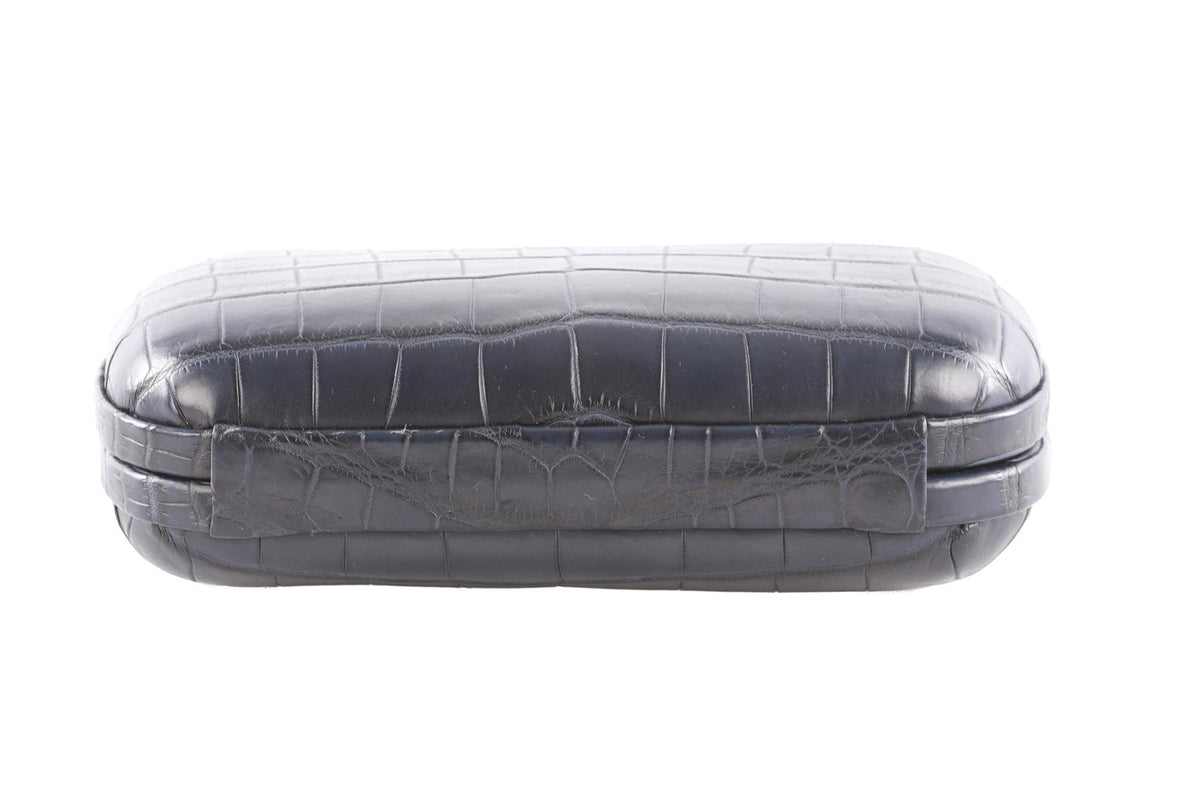 BOTTEGA VENETA NAVY KNOT CROCODILE CLUTCH