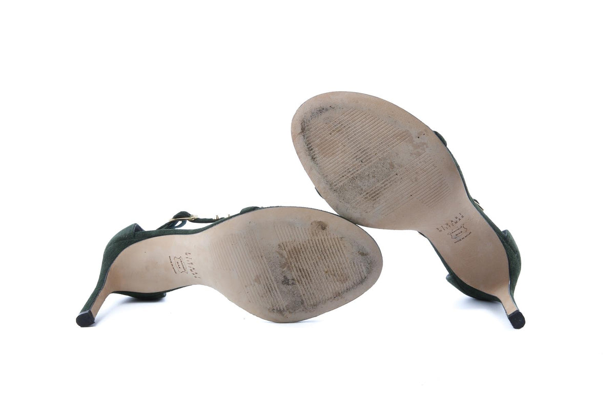 STUART WEITZMAN GREEN SUEDE SANDALS US 7.5 UK 4.5 EU 37.5
