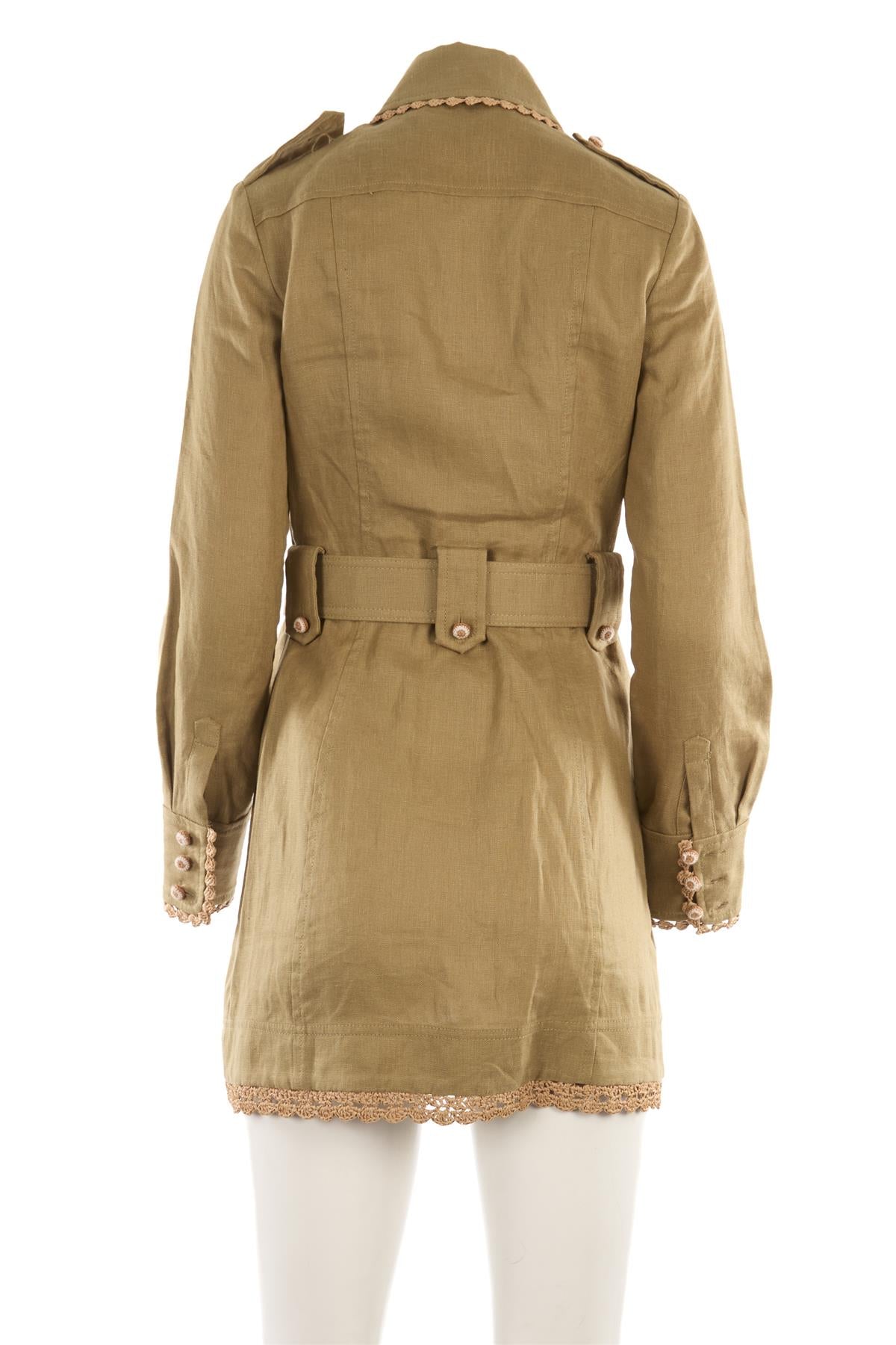 ZIMMERMANN GREEN LINEN MINI DRESS UK 8