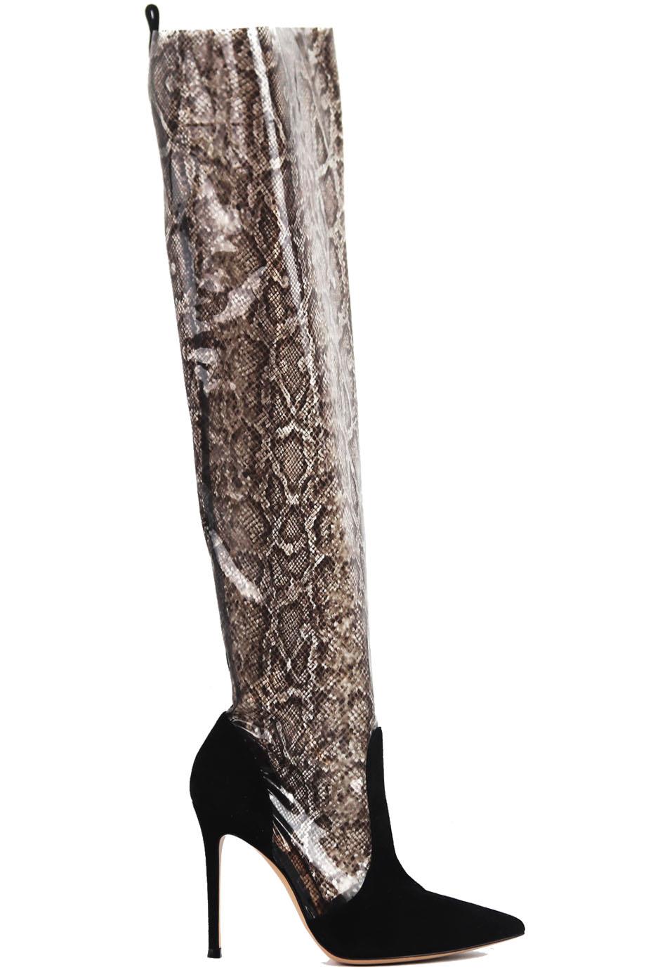 GIANVITO ROSSI SNAKE PRINTED PVC AND SUEDE BOOTS EU 38 UK 5 US 8